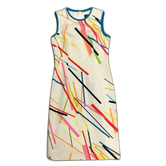 David Meister White Matchstick Print Cotton Sleeveless Sheath Dress Size 2 - Picture 1 of 11